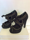 KURT GEIGER BLACK SUEDE PEEPTOE PLATFORM HEELS SIZE 6/39