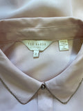 TED BAKER CARESSE PINK BEADED TRIM COLLARED LONG SLEEVED SHIRT SIZE 2 UK 10/12