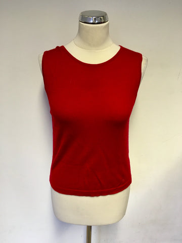 HOBBS RED PURE WOOL FINE KNIT SLEEVELESS JUMPER SIZE 10