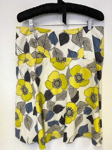 BODEN YELLOW FLORAL PRINT COTTON FLARED SKIRT size 14R