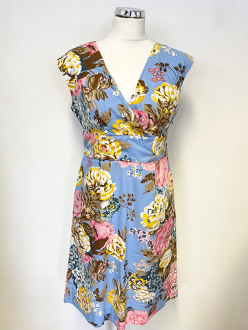 JOULES BLUE FLORAL PATTERNED SLEEVELESS COTTON DRESS SIZE 12