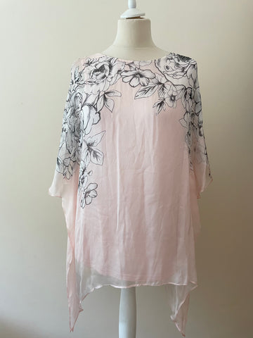 PHASE EIGHT PINK FLORAL PRINT SILK OVERLAY FLOATY TOP SIZE 12