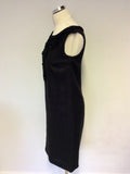 HOBBS BLACK LINEN APPLIQUÉ TRIM SHIFT DRESS SIZE 8