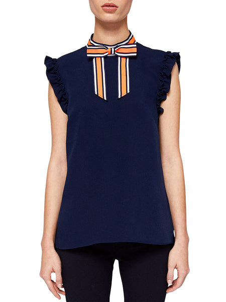 BRAND NEW TED BAKER TINK NAVY BLUE STRIPE BOW TRIM SLEEVELESS TOP SIZE 3 UK 14