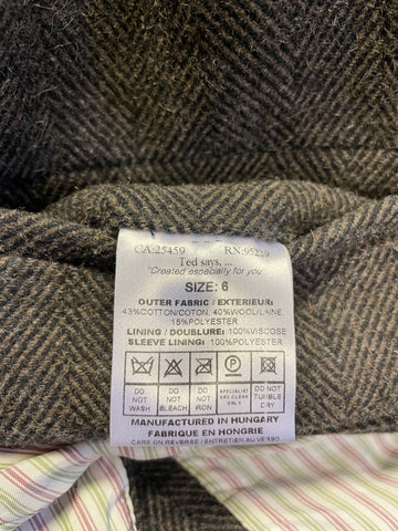 TED BAKER GREY HERRINGBONE WOOL BLEND OVERCOAT SIZE 6 UK XL