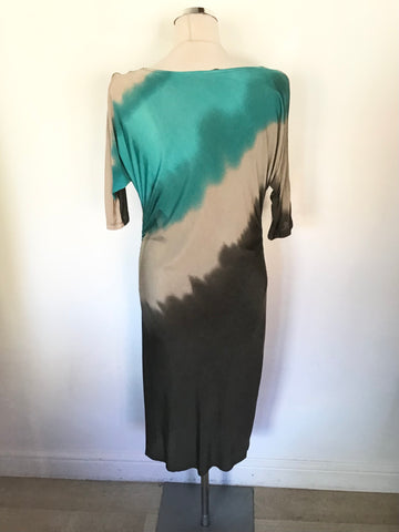 KENNETH COLE BROWN & GREEN SHADES SHORT SLEEVE STRETCH PENCIL DRESS SIZE S