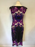 BRAND NEW PHASE EIGHT BLACK,PURPLE & PINK FLORAL PRINT STRETCH KNEE LENGTH DRESS SIZE 12