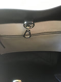 KAREN MILLEN CREAM & BLACK LINED HOLE PUNCHED LEATHER TOTE/ HAND BAG
