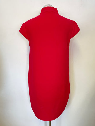 WHISTLES RED V NECK CAP SLEEVED SHIFT DRESS SIZE 10