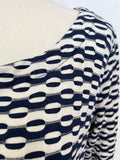 SAHARA NAVY BLUE & WHITE PATTERNED 3/4 SLEEVE STRETCH TUNIC DRESS SIZE M