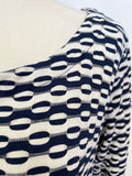 SAHARA NAVY BLUE & WHITE PATTERNED 3/4 SLEEVE STRETCH TUNIC DRESS SIZE M
