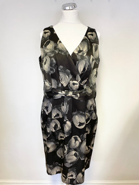 HOBBS BLACK & GREY FLORAL PRINT PENCIL DRESS SIZE 18