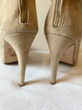 LK BENNETT MOYA BEIGE SUEDE & PATENT LEATHER TOE HEELED KNEE LENGTH BOOTS SIZE 6/39