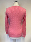 GANT PINK CABLE KNIT V NECKLINE COTTON LONG SLEEVED JUMPER SIZE S