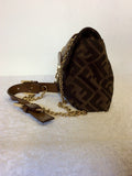 FENDI MALVA BROWN CLOTH & LEATHER TRIM GOLD CHAIN SHOULDER STRAP BAGUETTE