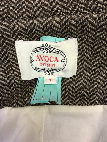 AVOCA ORIGIN BROWN HERRINGBONE WOOL BLEND JACKET SIZE 1 UK 8/10