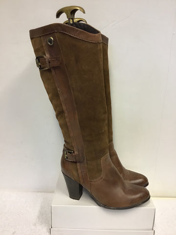 MARCO TOZZI TAN SUEDE & LEATHER KNEE LENGTH BOOTS SIZE 6/39