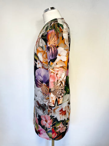 TED BAKER FLORAL PRINT 3/4 SLEEVE SHIFT DRESS SIZE 2 UK 10