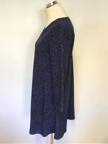 HUSH BLUE LEOPARD PRINT 3/4 SLEEVE A LINE DRESS SIZE 12