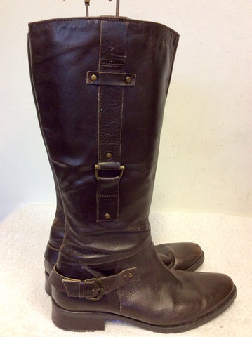 FILANTO DARK BROWN LEATHER BUCKLE TRIM BOOTS SIZE 7.5/41
