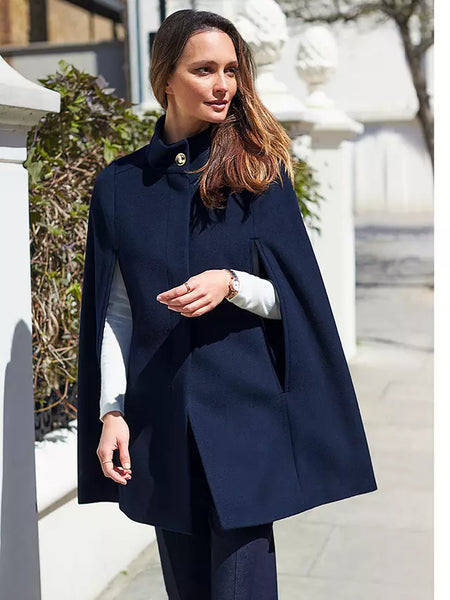 PURE COLLECTION ALAINA NAVY BLUE 100% WOOL CAPE SIZE 16