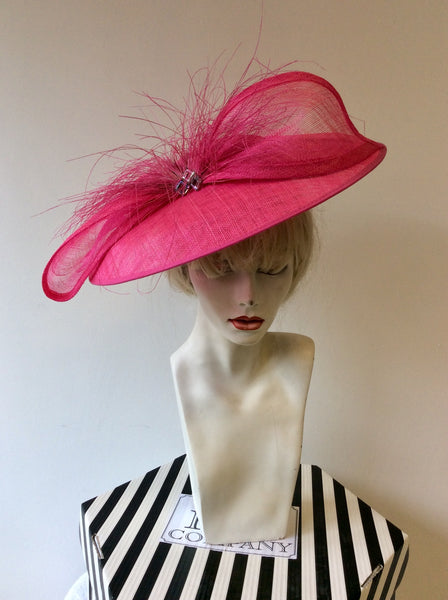 BRAND NEW NIGEL RAYMENT HOT PINK BOW & FEATHER TRIM HATINATOR