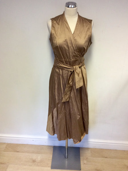 PHASE EIGHT ANTIQUE GOLD WRAP DRESS SIZE 16
