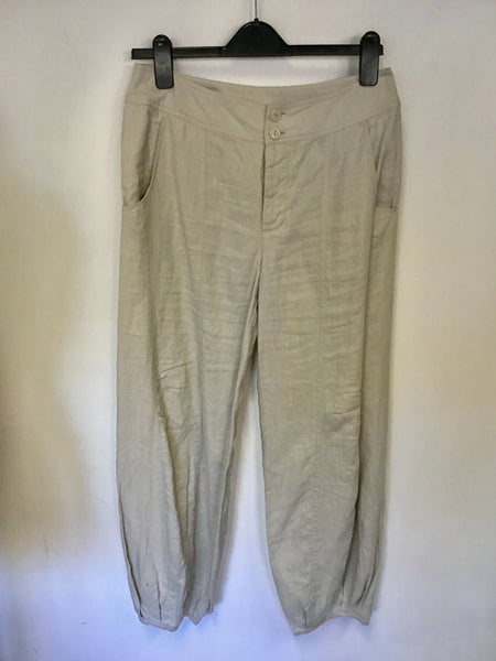 NOA NOA BEIGE LINEN PLEATED TAPERED HEM TROUSERS SIZE S