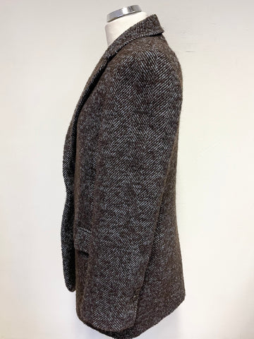 JIGSAW BROWN & BLUE TWEED WOOL BLEND SHORT COAT SIZE 12