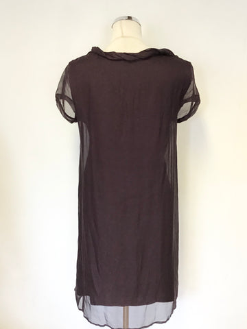 JIGSAW AUBERGINE SILK OVERLAY CAP SLEEVE DRESS SIZE M UK 12/14