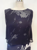 PHASE EIGHT NAVY BLUE & WHITE PRINT SHEER OVERLAY TOP PENCIL DRESS SIZE 14