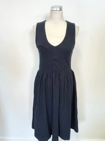 GANNI ROSE GARDEN NAVY BLUE SLEEVELESS STRETCH FABRIC FIT & FLARE DRESS SIZE L