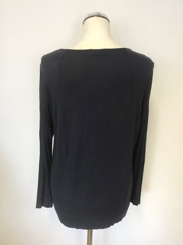 MINT VELVET NAVY STRETCH JERSEY & SILK OVERLAY TOP SIZE 14