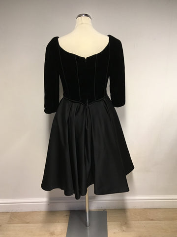 VINTAGE DESIGNER VICTOR COSTA FOR HARVEY NICHOLS BLACK VELVET BODICE EVENING DRESS SIZE 10