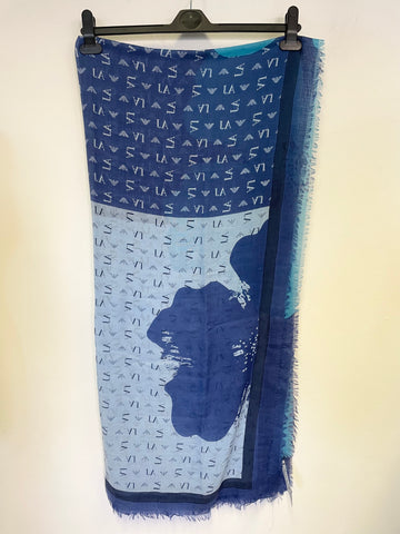 ARMANI JEANS BLUE & TURQUOISE AJ PRINT SCARF /WRAP