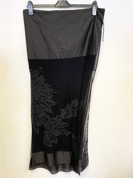 BRAND NEW NITYA BLACK SILK BLEND SPARKLE TRIM WRAP