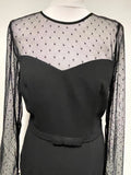 HOBBS BLACK MESH BODICE & LONG SLEEVED PENCIL DRESS SIZE 10