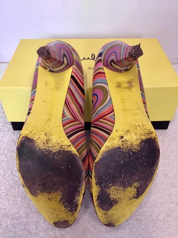 PAUL SMITH MULTI COLOURED STRIPE LEATHER HEELS SIZE 7.5/41