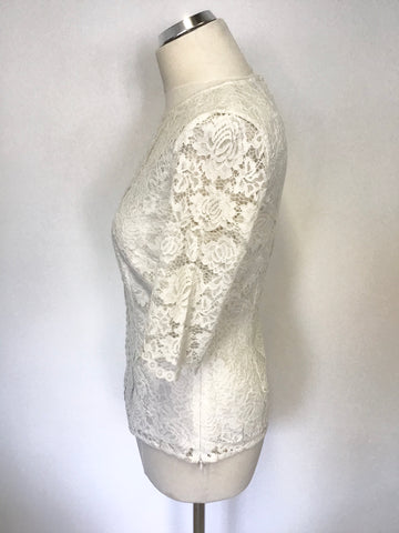 REISS MITSY OFF WHITE LACE SHORT SLEEVE TOP SIZE 8