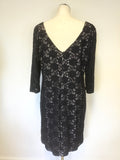 GINA BACCONI NAVY BLUE LACE & CREAM LINED SPECIAL OCCASION DRESS SIZE 18