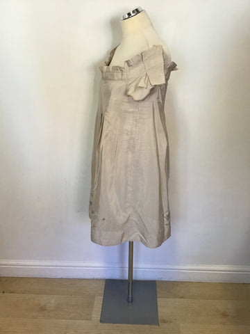 TED BAKER BEIGE SILK & COTTON WIDE NECKLINE EMBELLISHED DRESS SIZE 2 UK 10/12