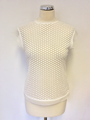 KAREN MILLEN WHITE CROCHET CAP SLEEVE TOP SIZE 10