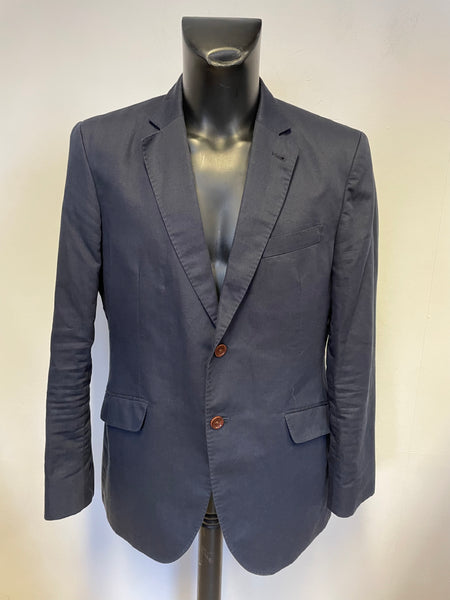 CREW CLOTHING CO NAVY BLUE COTTON & LINEN BLEND JACKET SIZE 42