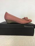 BRAND NEW TAMARIS PINK LEATHER BOW TRIM WEDGE HEELS SIZE 7.5/41