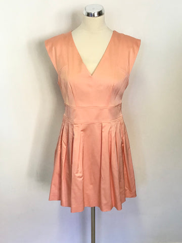 REISS AVRILE APRICOT SLEEVELESS PLEATED BELL SKIRT DRESS SIZE 14