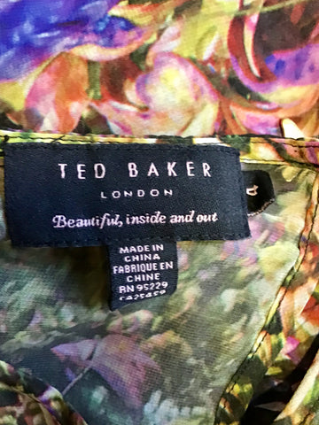 TED BAKER FLORAL PRINT SCOOP NECK SHORT SLEEVE TOP SIZE 4 UK 14