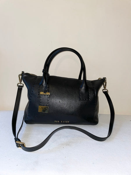 TED BAKER PAIGEE LARGE BLACK LEATHER TOTE BAG WITH DETACHABLE CROSS BODY STRAP