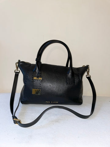 TED BAKER PAIGEE LARGE BLACK LEATHER TOTE BAG WITH DETACHABLE CROSS BODY STRAP