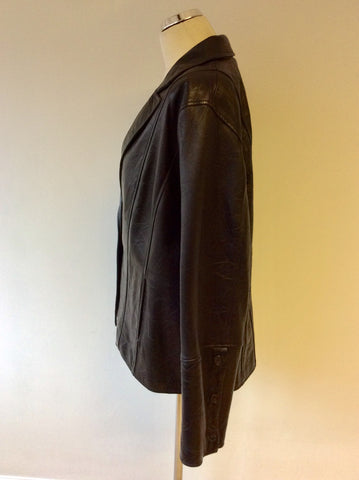 ITALIAN MARINA RINALDI BLACK SOFT LEATHER V NECK JACKET SIZE 25 UK 20