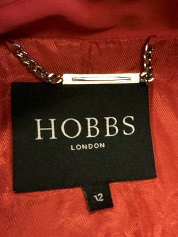 HOBBS RED DOUBLE BREASTED TIE BELT TRENCH COAT/ MAC SIZE 12